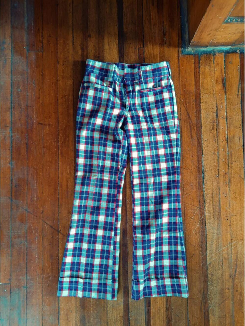 Vintage 70s Boys Plaid Flaired Leg Pants, Retro Hippie Disco MCM Pants